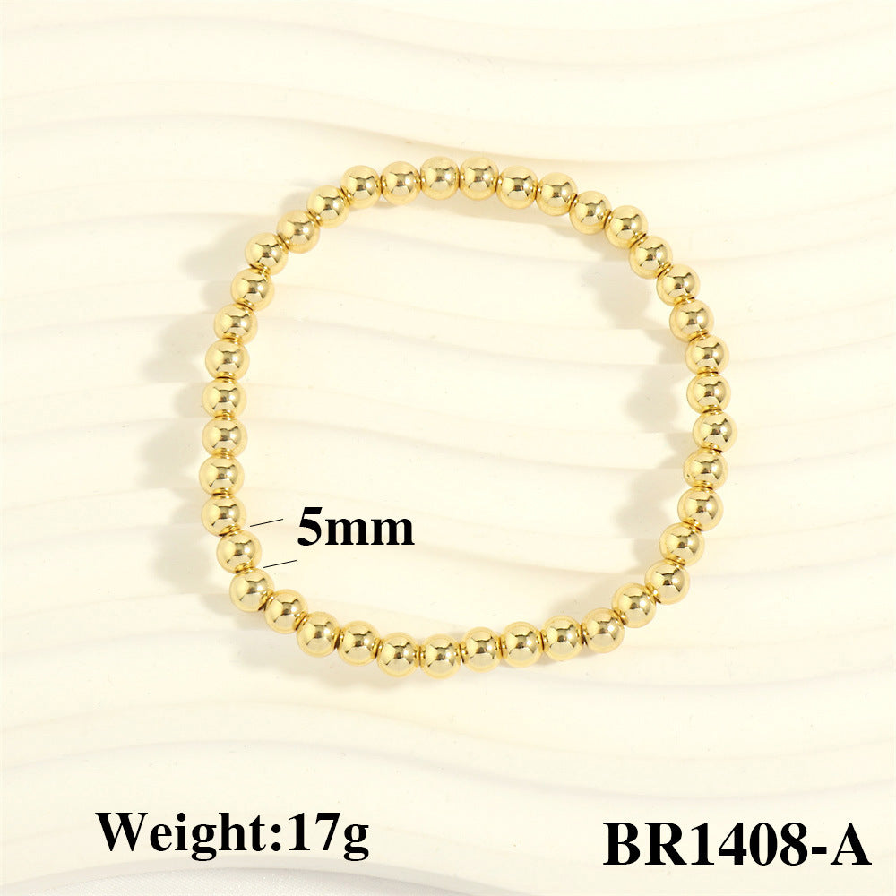 Wholesale Fashionable Color-Retaining Design Hand-Woven Copper Plated 18K Gold Bead Elastic Bracelet